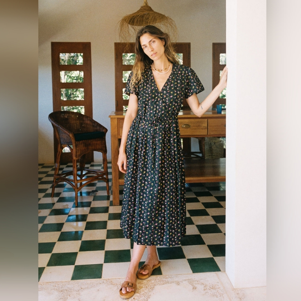 Christy Dawn the Dawn dress in night garden, large 100% regenerative cotton